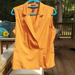 Style & Co Stretch Orange Sleeveless Fold over button blouse Sz 16